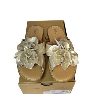 B.O.C Women's Floral Embellished Gold Slide Sandals Size 9M EUC